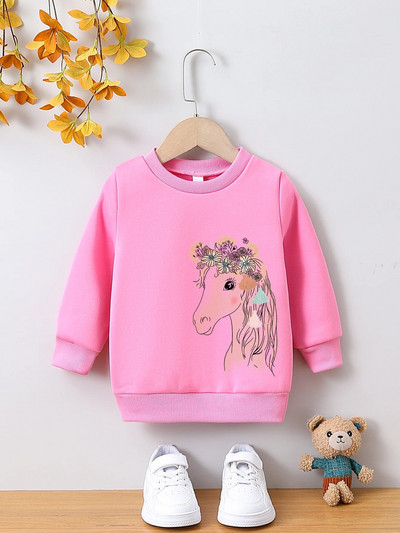 Lányok környakú pulóver, őszi és téli polár hosszú ujjú felső, meleg és alkalmi rajzfilmes nyomtatott lányruházat