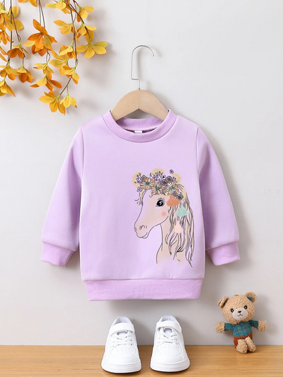 Lányok környakú pulóver, őszi és téli polár hosszú ujjú felső, meleg és alkalmi rajzfilmes nyomtatott lányruházat