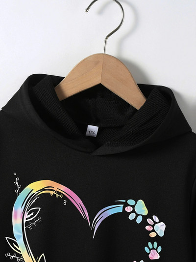 Bērni no 4 līdz 12 gadus veciem jaukām meitenēm Apģērbi Mīlestības apdrukas džemperis Bērnu pavasara un rudens top zēniem Ērts ikdienas džemperis ar kapuci