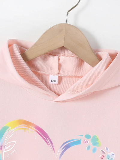 Bērni no 4 līdz 12 gadus veciem jaukām meitenēm Apģērbi Mīlestības apdrukas džemperis Bērnu pavasara un rudens top zēniem Ērts ikdienas džemperis ar kapuci