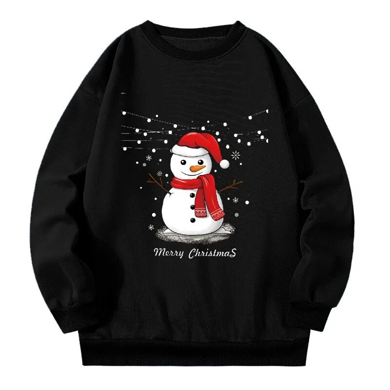 Kalėdų sniego senelio spauda Didelio dydžio megztiniai Moteriški drabužiai Rudens žiemos moteriški megztiniai Nauja mada moteriški megztiniai