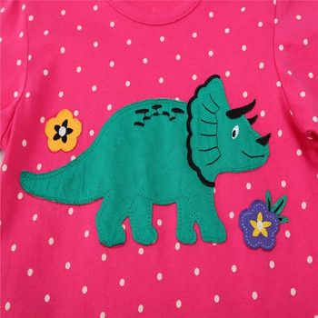 Jumping Meters Ново пристигане Есен Пролет Бродерия на динозаври Горещи продавани детски тениски за малки деца Топове Модни костюми за бебешки момичета