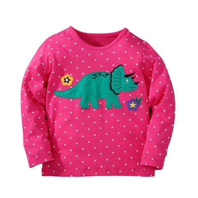Jumping Meters New Arrival Autumn Spring Dinosaur Embroidery Hot Selling Toddler Kids Tees Tops Fashion Baby Girls Costume