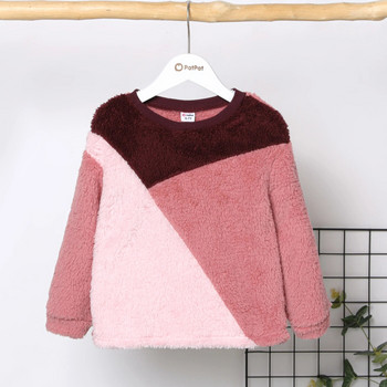 PatPat Kid Girl Sweet Colourblock Fleece Pullover Суичър Мек и удобен, идеален за излети и ежедневно носене