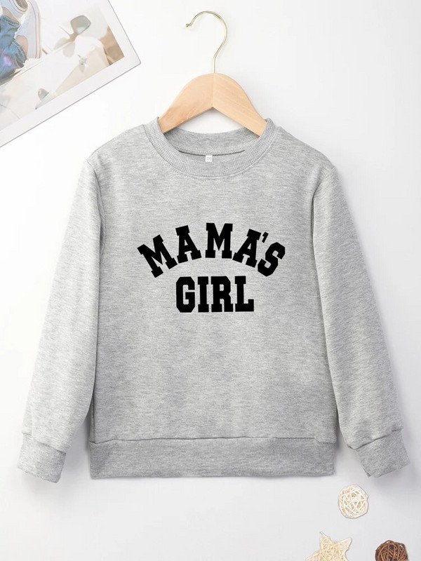 Khaki krāsas bērnu džemperi Ērti augstas kvalitātes Four Seasons Dropship O Neck Mazuļu apģērbi Mammas meitenes burti Bērnu džemperis brīvi topi