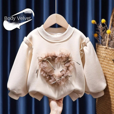 Meiteņu samta džemperis 2022. gada rudens un ziemas jauns apģērbs, izšūts rietumu stila bērni, mazas meitenes, sabiezināts ikdienas tops