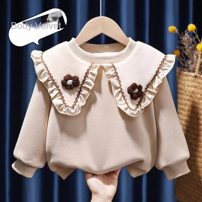 Meiteņu samta džemperis 2022. gada rudens un ziemas jauns apģērbs, izšūts rietumu stila bērni, mazas meitenes, sabiezināts ikdienas tops