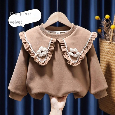 Meiteņu samta džemperis 2022. gada rudens un ziemas jauns apģērbs, izšūts rietumu stila bērni, mazas meitenes, sabiezināts ikdienas tops