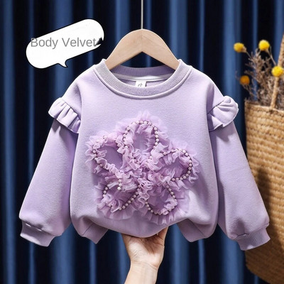 Meiteņu samta džemperis 2022. gada rudens un ziemas jauns apģērbs, izšūts rietumu stila bērni, mazas meitenes, sabiezināts ikdienas tops