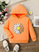 Toddler Girls Dzeltens džemperis ar kapuci ar garām piedurknēm ar ziedu apdruku