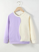 Jauns rudens džemperis purpursarkans balts krāsains bloks ērts modes gadījuma poliestera džemperis meitenēm ar garām piedurknēm 4-12 gadus vecs