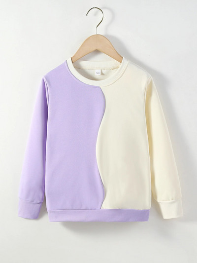 Jauns rudens džemperis purpursarkans balts krāsains bloks ērts modes gadījuma poliestera džemperis meitenēm ar garām piedurknēm 4-12 gadus vecs