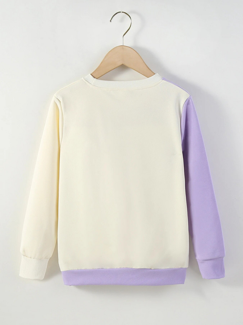 Jauns rudens džemperis purpursarkans balts krāsains bloks ērts modes gadījuma poliestera džemperis meitenēm ar garām piedurknēm 4-12 gadus vecs