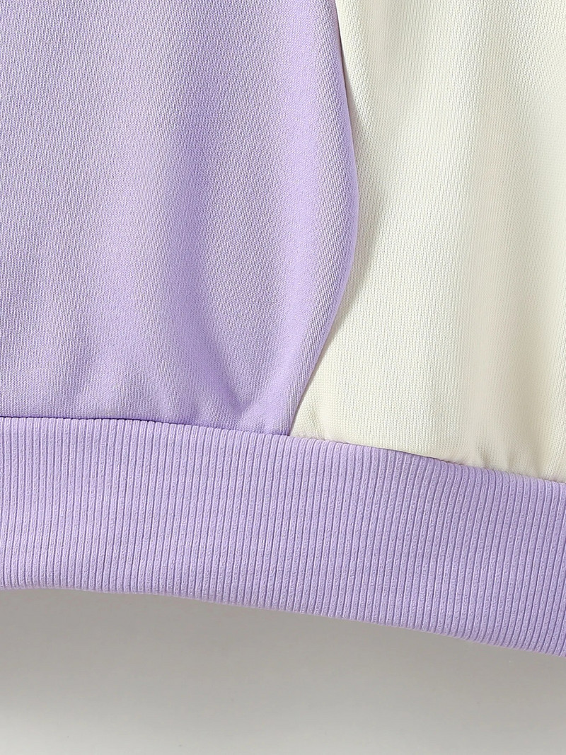 Jauns rudens džemperis purpursarkans balts krāsains bloks ērts modes gadījuma poliestera džemperis meitenēm ar garām piedurknēm 4-12 gadus vecs