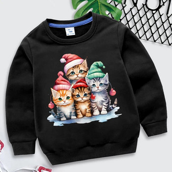 Christmas Kid Hoodie Kawaii Cat Print Χριστουγεννιάτικο πουλόβερ για κορίτσια μακρυμάνικο Streetwear Cartoon Ρούχα για αγόρια Καλά Χριστούγεννα Φούτερ