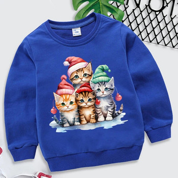 Christmas Kid Hoodie Kawaii Cat Print Χριστουγεννιάτικο πουλόβερ για κορίτσια μακρυμάνικο Streetwear Cartoon Ρούχα για αγόρια Καλά Χριστούγεννα Φούτερ
