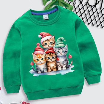 Christmas Kid Hoodie Kawaii Cat Print Χριστουγεννιάτικο πουλόβερ για κορίτσια μακρυμάνικο Streetwear Cartoon Ρούχα για αγόρια Καλά Χριστούγεννα Φούτερ