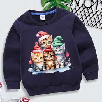 Christmas Kid Hoodie Kawaii Cat Print Χριστουγεννιάτικο πουλόβερ για κορίτσια μακρυμάνικο Streetwear Cartoon Ρούχα για αγόρια Καλά Χριστούγεννα Φούτερ