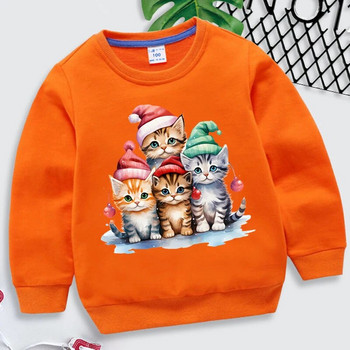 Christmas Kid Hoodie Kawaii Cat Print Χριστουγεννιάτικο πουλόβερ για κορίτσια μακρυμάνικο Streetwear Cartoon Ρούχα για αγόρια Καλά Χριστούγεννα Φούτερ