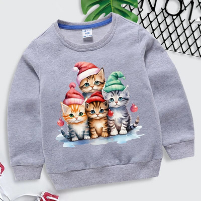 Ziemassvētku bērnu jaukums Kawaii Cat Print Ziemassvētku džemperis Meiteņu ielu apģērbs ar garām piedurknēm Karikatūra Zēnu Apģērbi Priecīgus Ziemassvētku džemperis