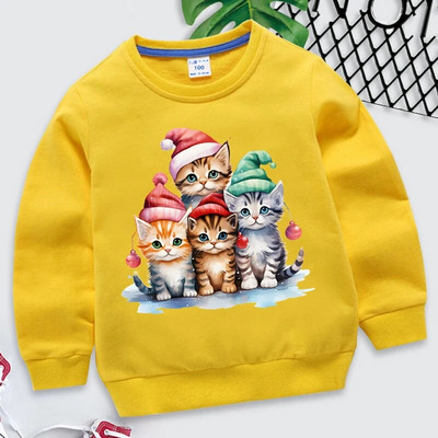 Ziemassvētku bērnu jaukums Kawaii Cat Print Ziemassvētku džemperis Meiteņu ielu apģērbs ar garām piedurknēm Karikatūra Zēnu Apģērbi Priecīgus Ziemassvētku džemperis