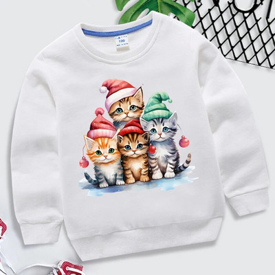 Ziemassvētku bērnu jaukums Kawaii Cat Print Ziemassvētku džemperis Meiteņu ielu apģērbs ar garām piedurknēm Karikatūra Zēnu Apģērbi Priecīgus Ziemassvētku džemperis