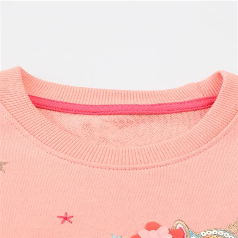 Jumping Meters 2-7T meiteņu džemperi rudens pavasarim vienradzis izšuvumi ar garām piedurknēm krekli ar kapuci Jauki bērnu apģērba krekli