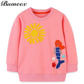 Bumeex meiteņu džemperis pavasara un rudens ar garām piedurknēm nāriņu izšuvumu meiteņu džemperis Bērnu kokvilnas pulovera džemperis