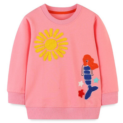 Bumeex meiteņu džemperis pavasara un rudens ar garām piedurknēm nāriņu izšuvumu meiteņu džemperis Bērnu kokvilnas pulovera džemperis