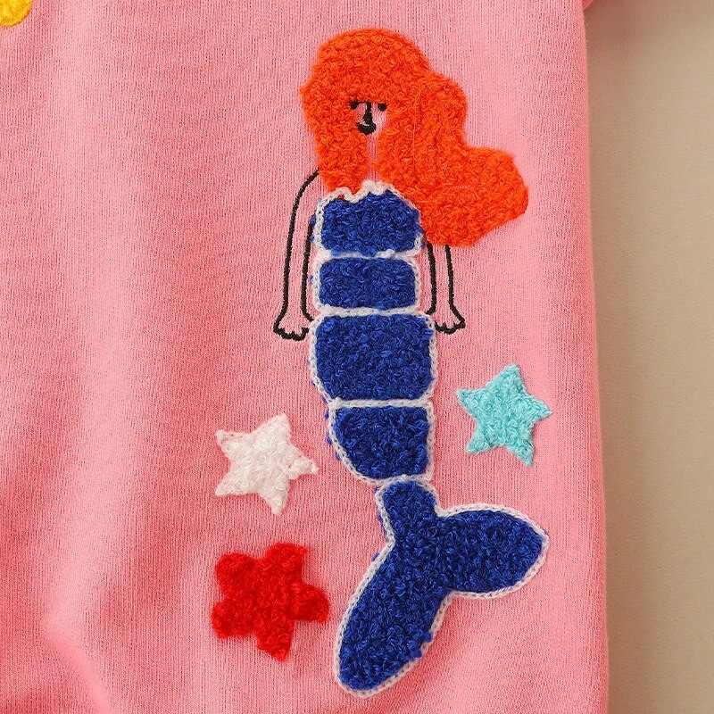 Bumeex meiteņu džemperis pavasara un rudens ar garām piedurknēm nāriņu izšuvumu meiteņu džemperis Bērnu kokvilnas pulovera džemperis