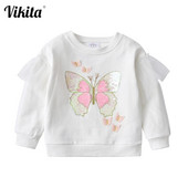 VIKITA meiteņu džemperi rudens pavasarim bērniem kokvilnas puloveru topi Butterfly Unicorn multeņu džemperis Bērnu apģērbi