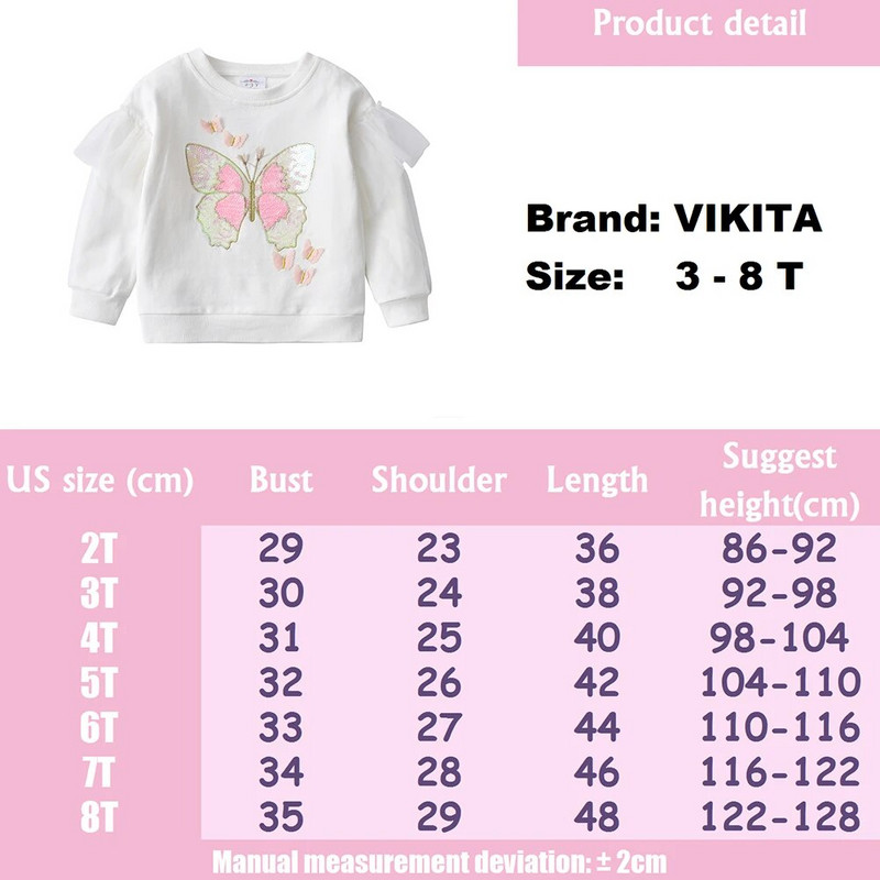 VIKITA meiteņu džemperi rudens pavasarim bērniem kokvilnas puloveru topi Butterfly Unicorn multeņu džemperis Bērnu apģērbi