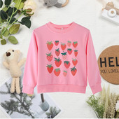 Φράουλα στάμπα ροζ χαριτωμένα παιδικά μπλουζάκια Δημοφιλή μοντέρνα υπαίθρια, υψηλής ποιότητας παιδικά πουλόβερ χωρίς κουκούλα Dropship Βρεφικά ρούχα για κορίτσι