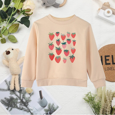 Φράουλα στάμπα ροζ χαριτωμένα παιδικά μπλουζάκια Δημοφιλή μοντέρνα υπαίθρια, υψηλής ποιότητας παιδικά πουλόβερ χωρίς κουκούλα Dropship Βρεφικά ρούχα για κορίτσι