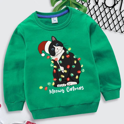 Dzīvnieku kaķu apdruka Daudzkrāsains bērnu apģērbs 2022. gada Ziemassvētku kapuces, meitenes, zēni, Ziemassvētku topi, sporta krekli, bērnu apģērbi, mētelis