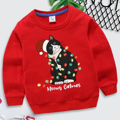 Dzīvnieku kaķu apdruka Daudzkrāsains bērnu apģērbs 2022. gada Ziemassvētku kapuces, meitenes, zēni, Ziemassvētku topi, sporta krekli, bērnu apģērbi, mētelis