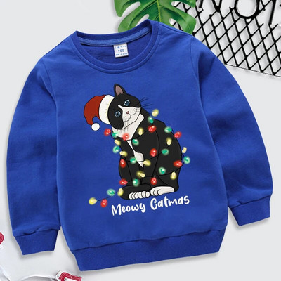 Dzīvnieku kaķu apdruka Daudzkrāsains bērnu apģērbs 2022. gada Ziemassvētku kapuces, meitenes, zēni, Ziemassvētku topi, sporta krekli, bērnu apģērbi, mētelis