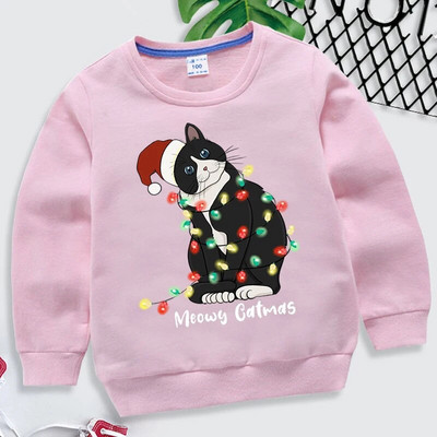 Dzīvnieku kaķu apdruka Daudzkrāsains bērnu apģērbs 2022. gada Ziemassvētku kapuces, meitenes, zēni, Ziemassvētku topi, sporta krekli, bērnu apģērbi, mētelis