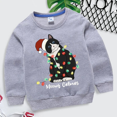 Dzīvnieku kaķu apdruka Daudzkrāsains bērnu apģērbs 2022. gada Ziemassvētku kapuces, meitenes, zēni, Ziemassvētku topi, sporta krekli, bērnu apģērbi, mētelis