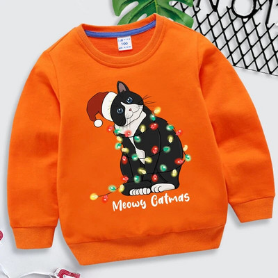 Dzīvnieku kaķu apdruka Daudzkrāsains bērnu apģērbs 2022. gada Ziemassvētku kapuces, meitenes, zēni, Ziemassvētku topi, sporta krekli, bērnu apģērbi, mētelis