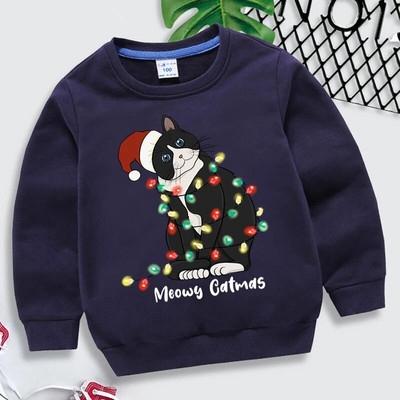 Dzīvnieku kaķu apdruka Daudzkrāsains bērnu apģērbs 2022. gada Ziemassvētku kapuces, meitenes, zēni, Ziemassvētku topi, sporta krekli, bērnu apģērbi, mētelis