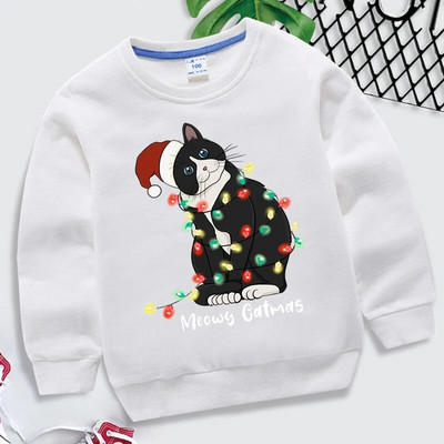 Dzīvnieku kaķu apdruka Daudzkrāsains bērnu apģērbs 2022. gada Ziemassvētku kapuces, meitenes, zēni, Ziemassvētku topi, sporta krekli, bērnu apģērbi, mētelis