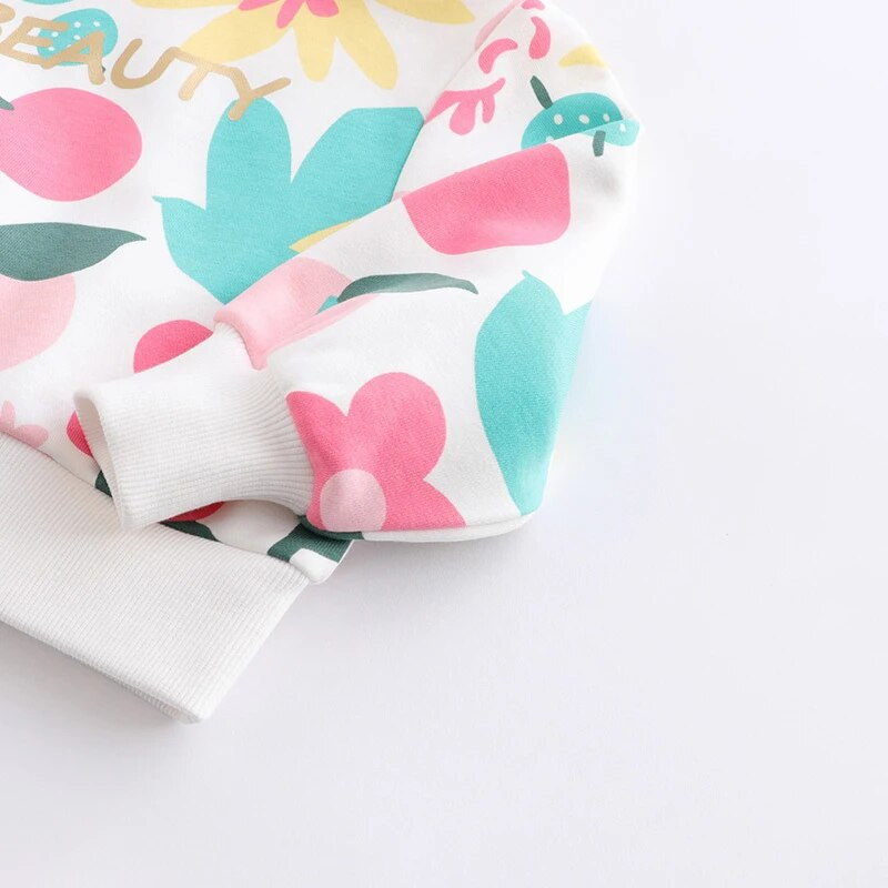 Kokvilnas ziedu apdruka, 2023. gada pavasaris, rudens, jauni bērnu sporta krekli, meiteņu džemperi, topi, bērnu apģērbi, bērnu apģērbi 1–8 g.