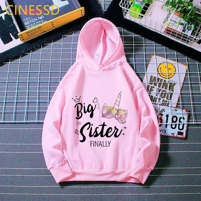 Bērnu ikdienas Smieklīgs vienradzis lielā māsa meitene karikatūras ar grafisku apdruku džemperis Kawaii ziemas flīsa apģērbs bērnu kapuci