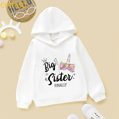 Bērnu ikdienas Smieklīgs vienradzis lielā māsa meitene karikatūras ar grafisku apdruku džemperis Kawaii ziemas flīsa apģērbs bērnu kapuci