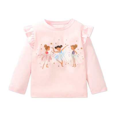Little Maven 2023 Bērnu apģērbi Toddler Meiteņu Bērnu apģērbi Topi Karikatūra Balets Meiteņu T-krekls Kokvilna