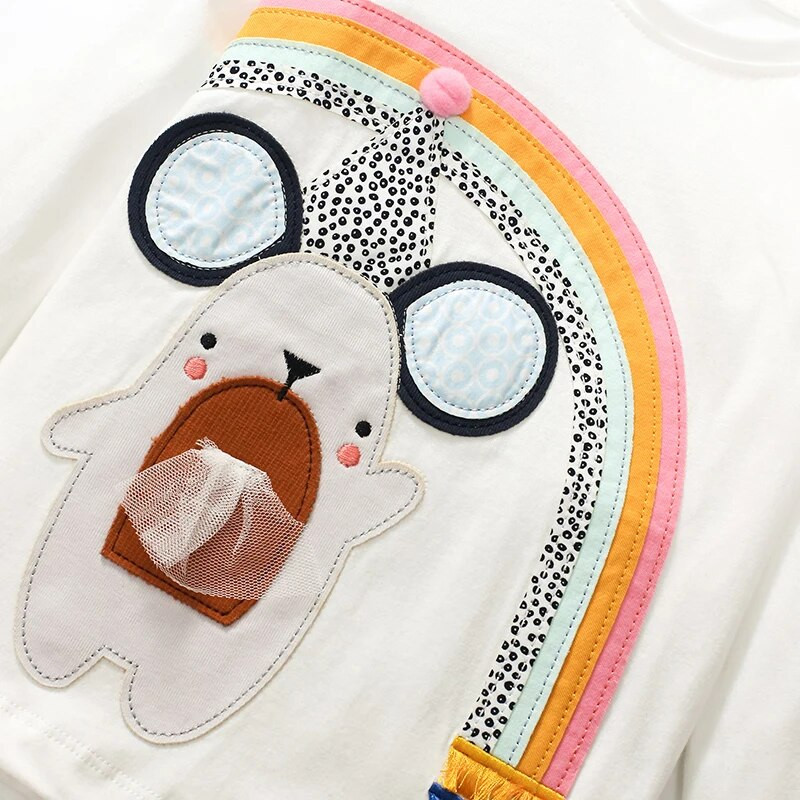 Little Maven Blūzes meitenēm Bērniem Rudens Apģērbi Meiteņu Bērnu Apģērbi Topi Karikatūra Bear T-krekls Kokvilna bērniem Zēniem