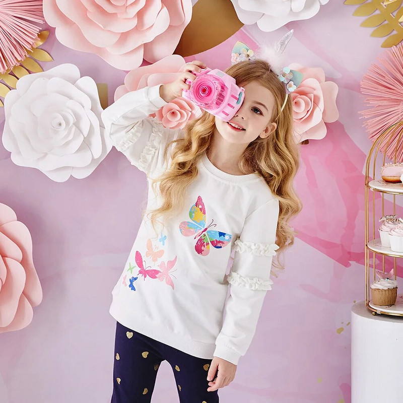 VIKITA Bērnu kapuces Meiteņu džemperi ar tauriņu apdruku rudens pavasara kokvilnas ikdienas topi Bērnu džemperi sporta džemperi 3-12 g.