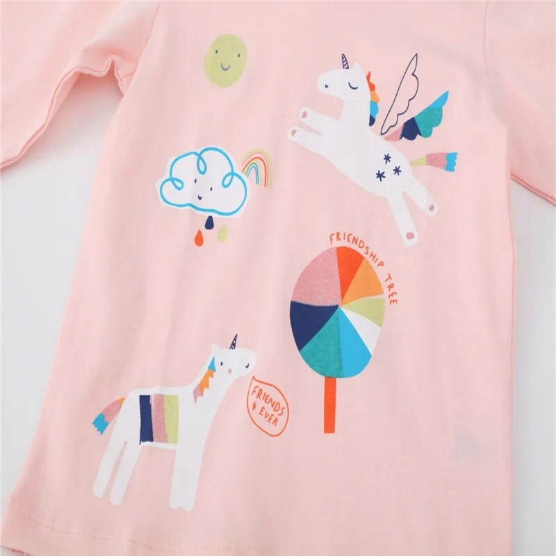 Jumping Meters 2-7T Őszi tavaszi lányok pólók Unikornis mintás Divat Gyermekruházat Hosszú ujjú babaviselet blúz ingek