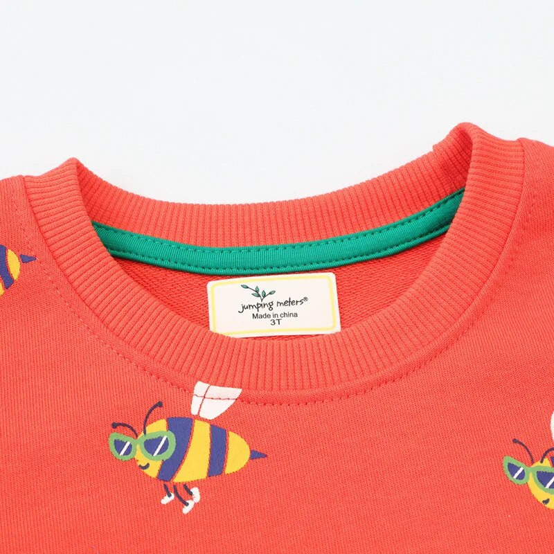 Šokinėjimo metrai, 2023 m. Nauji dizainai Bičių spausdinimo mergaičių megztiniai, skirti rudens pavasario vaikams, ilgomis rankovėmis marškiniai su gobtuvu, kostiumai, kūdikių drabužiai